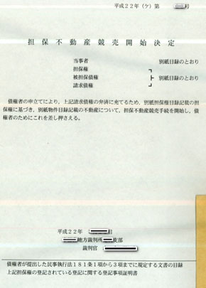 担保不動産開始決定サンプル